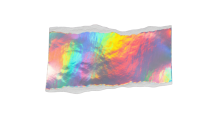 Torn Holographic Paper Piece with Iridescent Colors and Rough Edges.