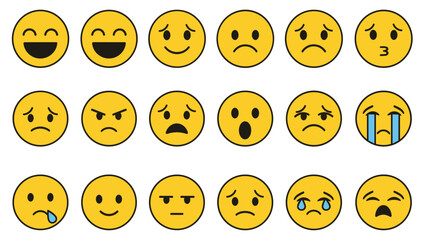A Collection of Emoji Faces, Graphic Design, Vibrant Background, Digital Art, Creative Viewpoint