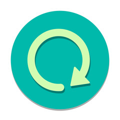 A simple, modern refresh icon featuring a light mint-green circular arrow with a subtle 3D effect, centered within a solid teal or turquoise circle