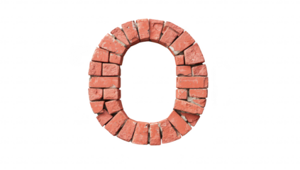 A creative representation of the number zero constructed from red bricks. set against a clean white background. ideal for educational materials or architectural design concepts