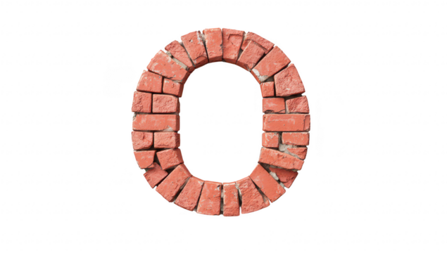 A creative representation of the number zero constructed from red bricks. set against a clean white background. ideal for educational materials or architectural design concepts