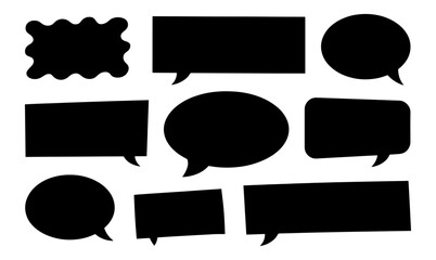 Set of 10 speech bubbles blank shapes text boxes Simple black silhouettes Vector illustration Isolated on white background
