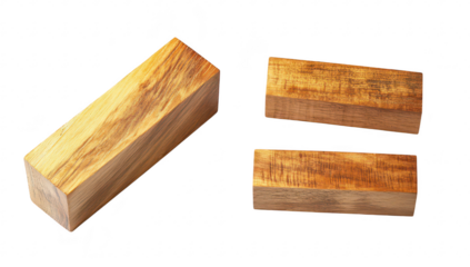 A collection of three wooden blocks natural grain patterns and textures. arranged artistically on a clean white background. ideal for design or woodworking projects