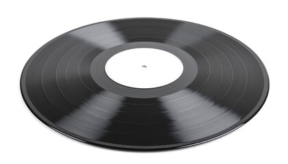 Black Vinyl Record with White Label, Close-up Studio Shot