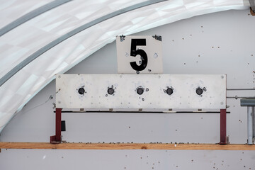 A bullet hole target with the number 5 on it