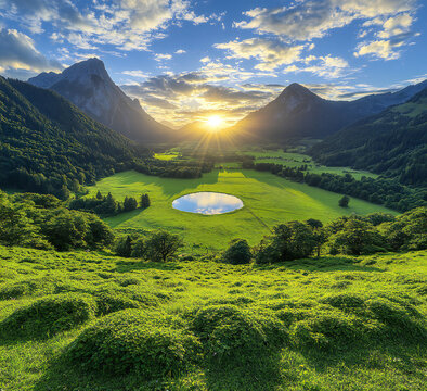 Breathtaking Sunrise Landscape: Captivating Hintersee Lake and Hellenstein Peak at Dawn in the Beautiful Bavarian Alps