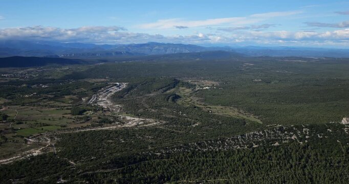 Panorama from the summit of Pic Saint Loup to the Hortus. Herault department, Occitania, France.