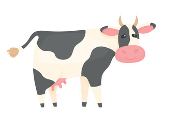 Cute cartoon cow on a white background. Farm animals. Milk production.
