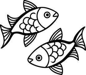 Decorative Line Art of Fish Pair Folk Symbol Isolated Vector Illustration, Minimal Line Drawing of Traditional Fish Motif, Hand Drawn Ethnic Fish Pair Outline, Cultural Folk Art Fish Line Art Vector