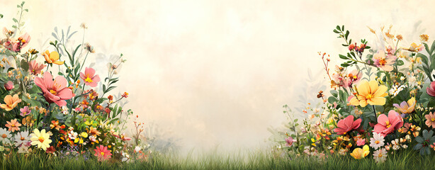 Soft Focus Wildflower Meadow Landscape with Pastel Colors - Romantic Natur Inspiration for Branding, Advertising, and Digital Designs