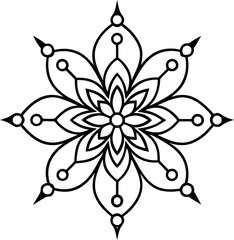 Decorative Line Art of Rangoli Floor Design Isolated Vector Illustration, Minimal Line Drawing of Traditional Indian Rangoli, Hand Drawn Festival Floor Pattern Outline, Cultural Celebration Rangoli 