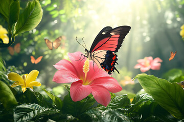 Vibrant Butterfly in Lush Nature - Stunning 3D Rendering with Realistic Colors and Textures for Adobe Stock