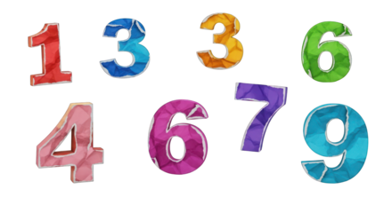 Colorful Torn Paper Numbers: One to Nine.