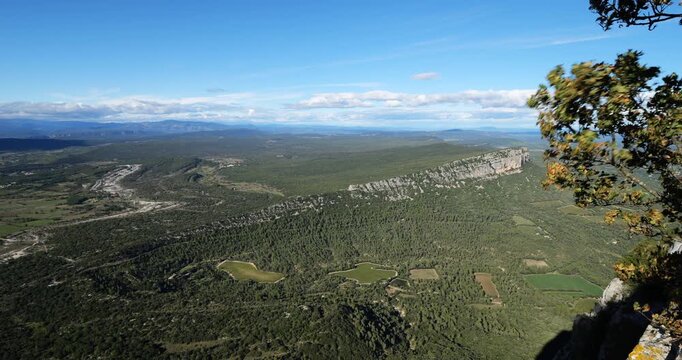 Panorama from the summit of Pic Saint Loup to the Hortus. Herault department, Occitania, France.