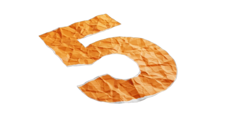 Number Five Made of Crumpled Orange Paper.