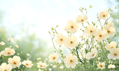 Whimsical Wildflowers Blooming on a Spring Day Meadow with Soft Focus and Soothing Yellow Petals