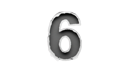 Torn Paper Number Six with Rough Edges and Gray Fill.