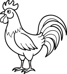 Line Art of Rooster Crowing in Morning Isolated on White Background Vector Illustration, Minimal Line Drawing of Rooster in Early Morning, Hand Drawn Rooster Crowing Outline, Farm Rooster Vector Line 