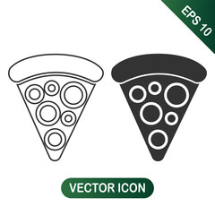 Pizza slice icon Outline and solid black versions