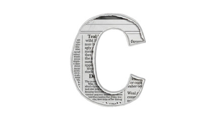 Letter C Constructed from Torn Newspaper Textured Font Element.