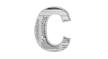 Letter C Constructed from Torn Newspaper Textured Font Element.