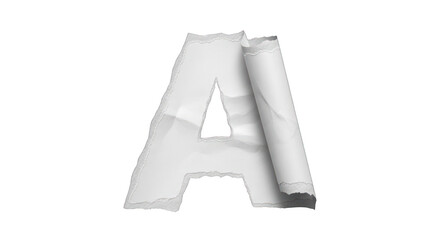 Torn Paper Letter A with Rolled Edge and Rough Texture.