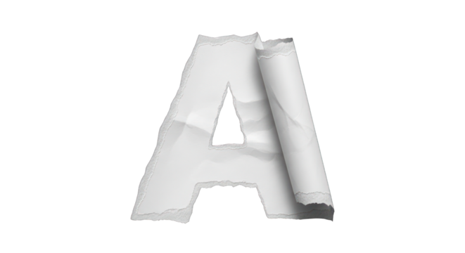 Torn Paper Letter A with Rolled Edge and Rough Texture.