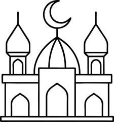 Minimal line art of Sundarbans inspired mosque isolated vector, Traditional Islamic architecture illustration, Folk style mosque artwork, Cultural mosque line drawing vector