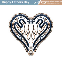 3D Doodles Line Art Happy Fathers Day, Arabic Manuscript text calligraphy shaped in to a blue big heart sign of love. Illustration for greeting cards, invitations. Translation: Dear DAD. Not AI.