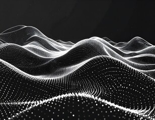 Abstract digital landscape of dotted waveforms