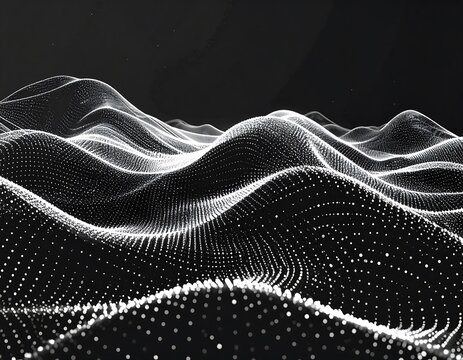 Abstract digital landscape of dotted waveforms
