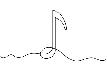 Obraz premium Minimalist one line art illustration of music notes and treble clef on white background, perfect for creative design