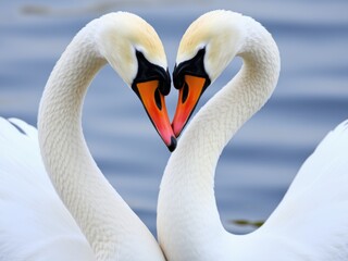 Two White Swans Forming a Heart Shape with Their Necks Symbolizing Love
