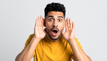 Surprised man in yellow t-shirt