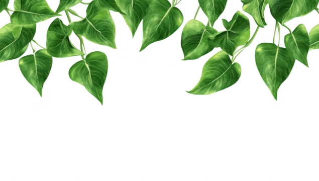 A arrangement of green leaves draping elegantly from the top. creating a natural frame against a clean white background. ideal for botanical themes or design projects