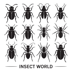 Insect Silhouettes Vector Collection - Bugs, Beetles, Ants, and Spiders Icons Set