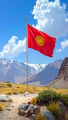 Flag waving in mountains