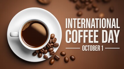 International coffee day celebration with cup and beans