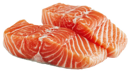 Fresh Raw Salmon Sliced into Thin Pieces Displaying Rich Orange Texture Perfect for Sushi Sashimi and Gourmet Cuisine on White Background