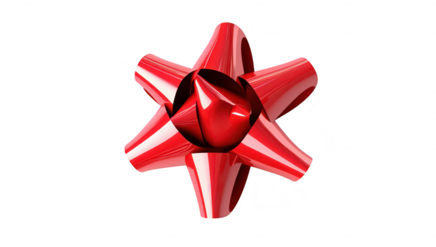 A red decorative bow with intricate. glossy layers. centrally positioned against a clean white background. its elegant design. perfect for gift wrapping or festive occasions - Powered by Adobe