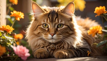Fluffy cat in a garden
