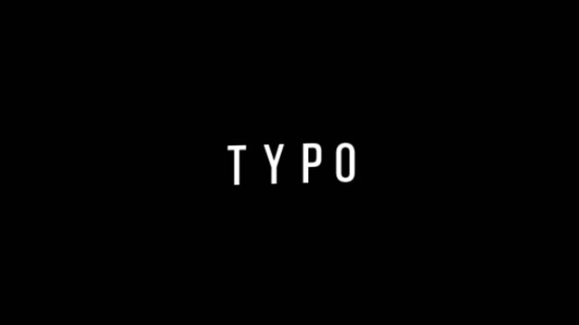 Animated word Typo in stylish black and white typography on a dark background. Represents typography, text design, motion graphics, and creative visual effects. Perfect for graphic design