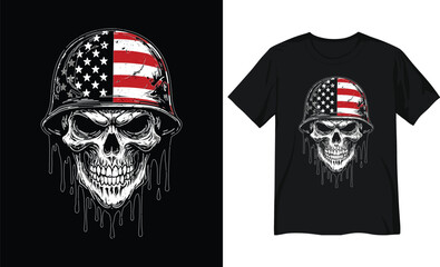 Skull with American Flag Helmet – Dark Military Art