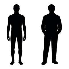 Male body silhouette vector – standing human figure icon, black person outline for anatomy, fitness, health, and identity graphic design