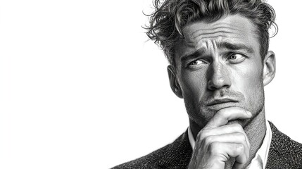 Black and white portrait of a thoughtful young man