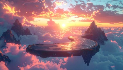 Floating road, surreal sunset