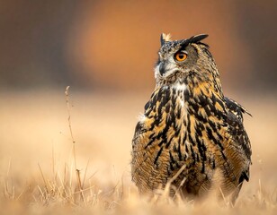 Elusive owl in golden grass