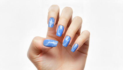 Stylish hand with blue nail polish showcasing modern design  