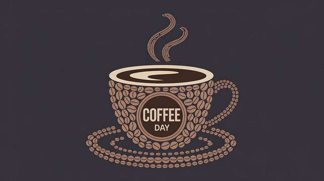 Cup of coffee made of coffee beans, coffee day celebration - Powered by Adobe