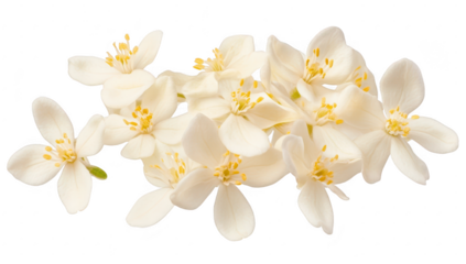 A beautiful arrangement of delicate white flowers with yellow stamens. their intricate details against a clean white background. ideal for nature-themed designs and floral compositions